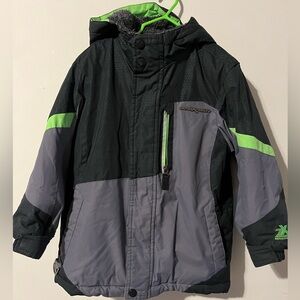 ZeroXposur Black and Gray Puffer Jacket with Neon Green Highlights
